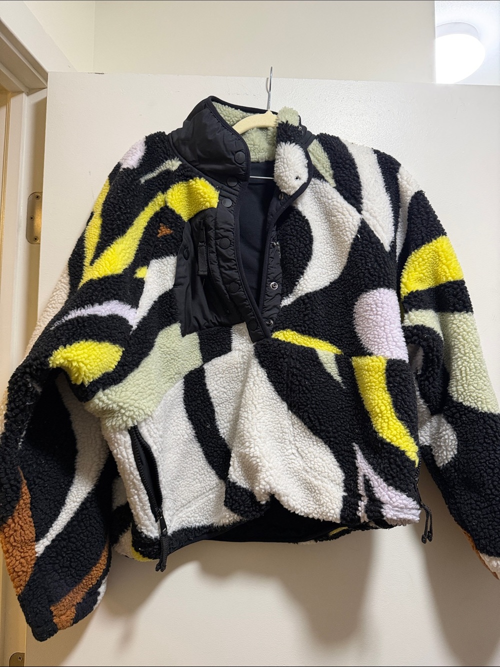 FP Movement by Free People Fleece Pullover Jacket in Black, White & Yellow